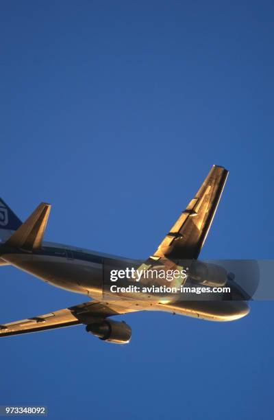 Air New Zealand Boeing 767-200ER climbing enroute at dusk.