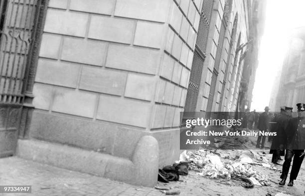 Wall Street bombing explosion. Remains of dead on sidewalk.