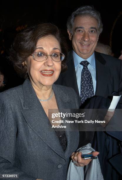 Opera couple Marta Ornelas and husband Pl?cido Domingo arrive at the Ziegfeld Theater for a preview of the movie "Callas Forever."