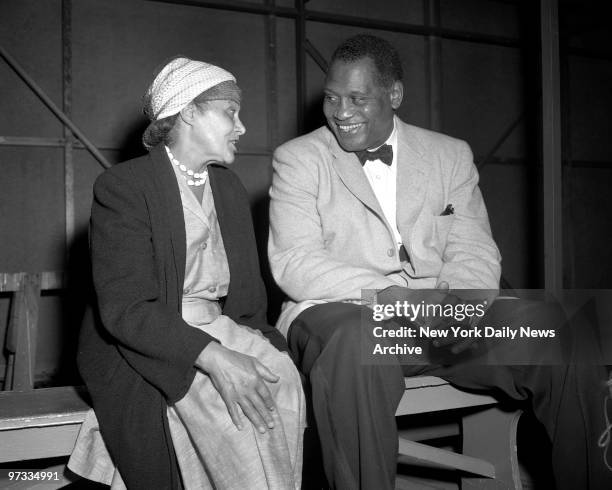 The "Peace Under the Stars Rally" at Triboro Stadium, Randall's Island, Mr. Paul Robeson and his wife Mrs. Eslanda Goode Robeson who gave one of the...