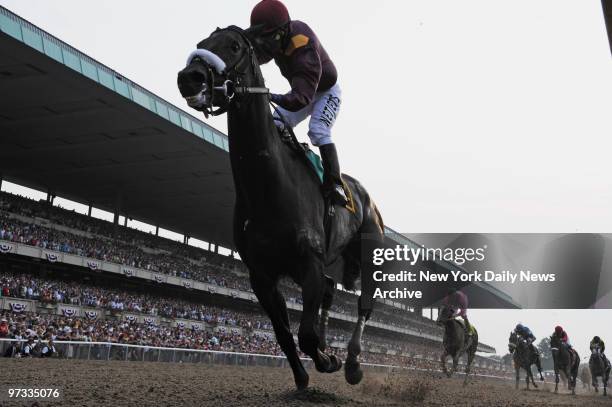 The 140th running of the Belmont Stakes. Winner, 2nd and dead heat for third are Da' Tara under jockey Alan Garcia, Denis of Cork under jockey Robby...