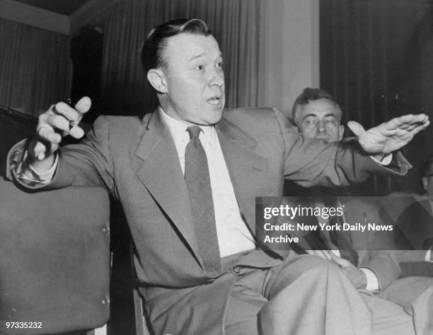 Walter P. Reuther, President of the CIO, holds press conference on the AFL-CIO merger, at the New Yorker Hotel.