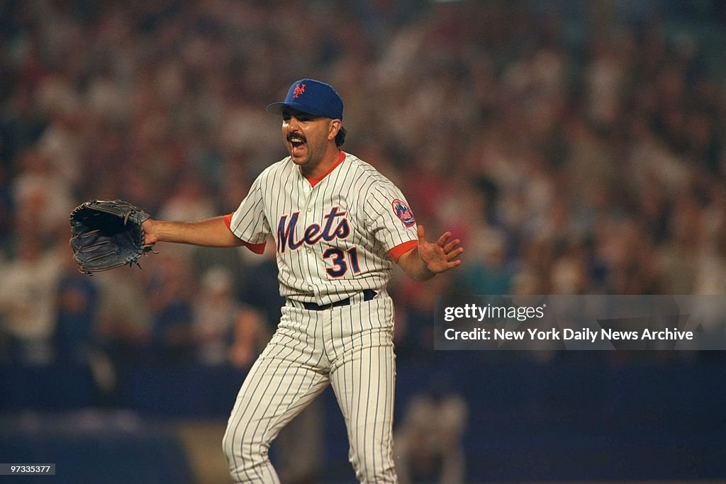 New York Mets' pitcher John Franco gives a cheer after retiring the News  Photo - Getty Images