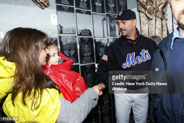 New York Mets' pitcher John Franco greets Maria Vigiano and daughter Ariana at KeySpan Park, home of the Brooklyn Cyclones in Coney Island. The Mets...