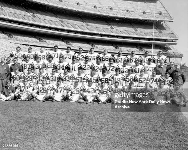 The AFL champion Jets of 1968, Front row: Trainer Jeffer Snedeker; Jim Richards; Mike D'Amato; Harvey Nairn; Randy Beverly; Bill Laird; Cornell...