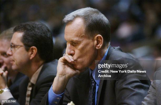 Washington Wizards' head coach Doug Collins bites his lip during second half of game against the New Jersey Nets at Continental Airlines Arena. The...