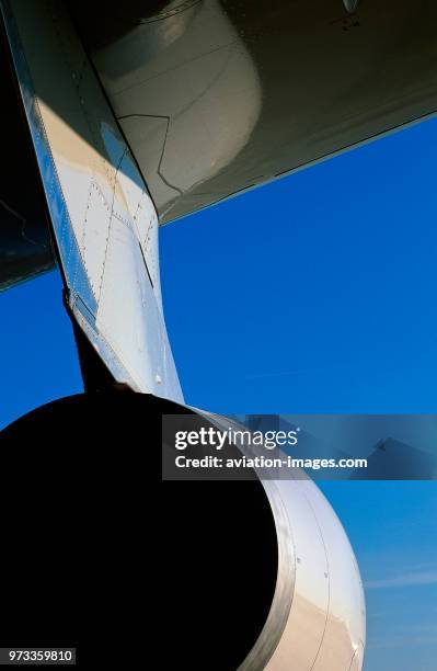 Rolls-Royce Trent 772B-60 engine-exhaust and engine-pylon on the wing of a Gulf Air Airbus A330-200.
