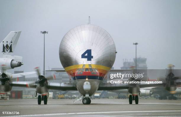 AeroSpacelines 377-SGT Super Guppy, Skylink number 4 taxiing in to collect an Airbus A320 wingset on it's last flight to the UK before retirement.