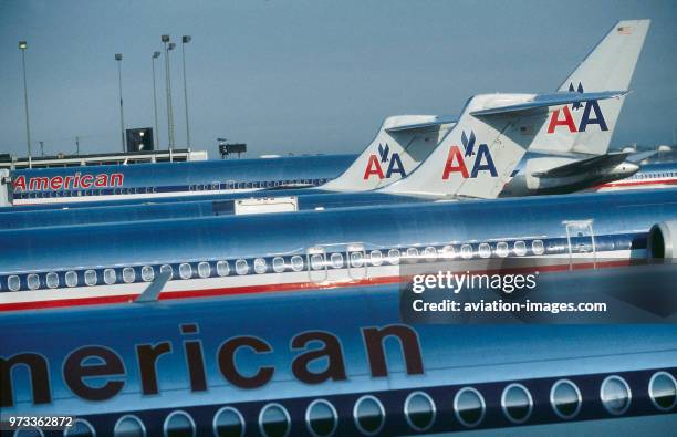 American Airlines McDonnell Douglas MD-80s and Boeing 767 parked.