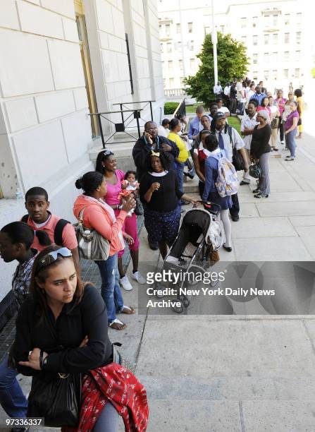 Outside Bronx Court House on 161st & Grand Concourse, New Yorkers lined up to apply for jobs at local Target Store. Inside courthouse applicants...