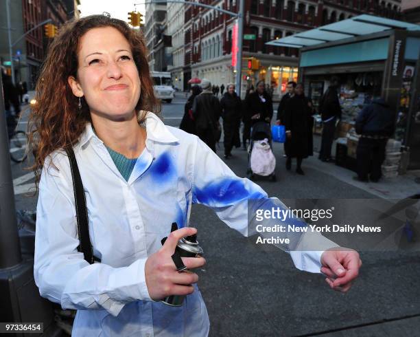 Wendy Ginsburg of San Diego, California tries the Boudicca Wode fragrance on the street in Astor Place. The fragrance goes on in a deep shade of blue...