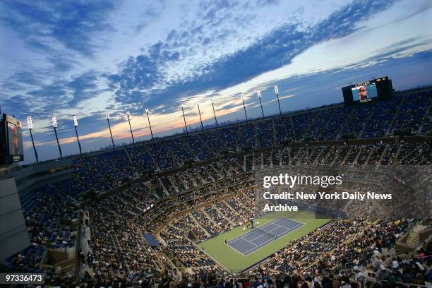 Overview of Arthur Ashe Stadium in Flushing Meadows-Corona Park during the fourth-round 2006 U.S. Open match between Serena Williams and Amelie...