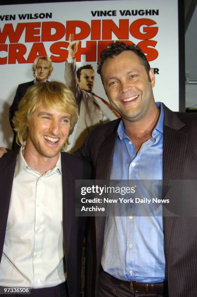 Owen Wilson and Vince Vaughn attend the New York premiere of the New Line Cinema movie "Wedding Crashers" at the Ziegfeld Theatre. Both star in the...