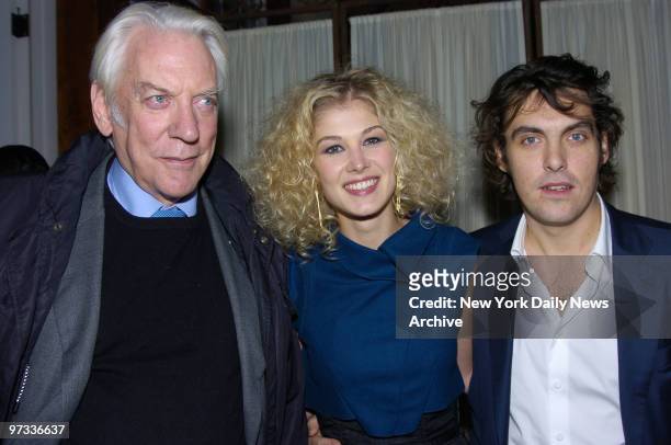 Donald Sutherland, Rosamund Pike and director Joe Wright attend a party at the Central Park Boathouse following the premiere of the movie "Pride and...