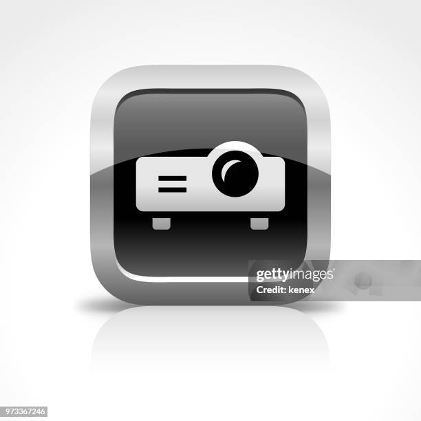 projector glossy button icon - overhead projector stock illustrations