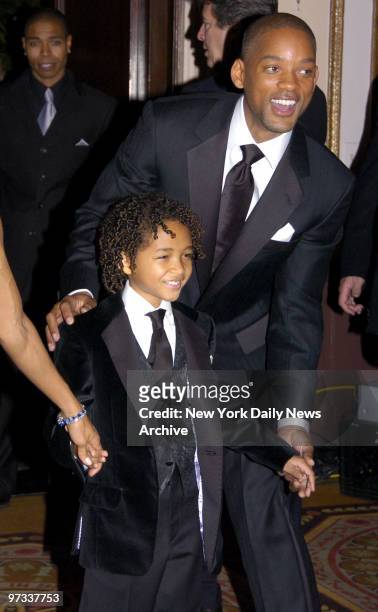 Will Smith and son Jaden are at the Waldorf-Astoria hotel for the Museum of the Moving Image's annual black tie salute, where he was honored.