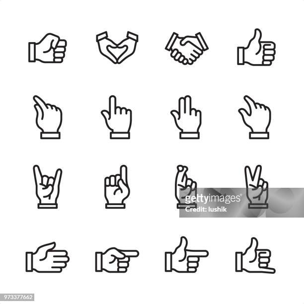 handgesten - gliederung-icon-set - finger kreuzen stock-grafiken, -clipart, -cartoons und -symbole