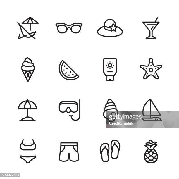 summer beach - outline icon set - snorkel stock illustrations