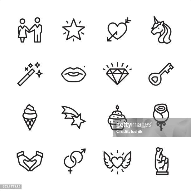 love & miracle - outline icon set - unicorn stock illustrations