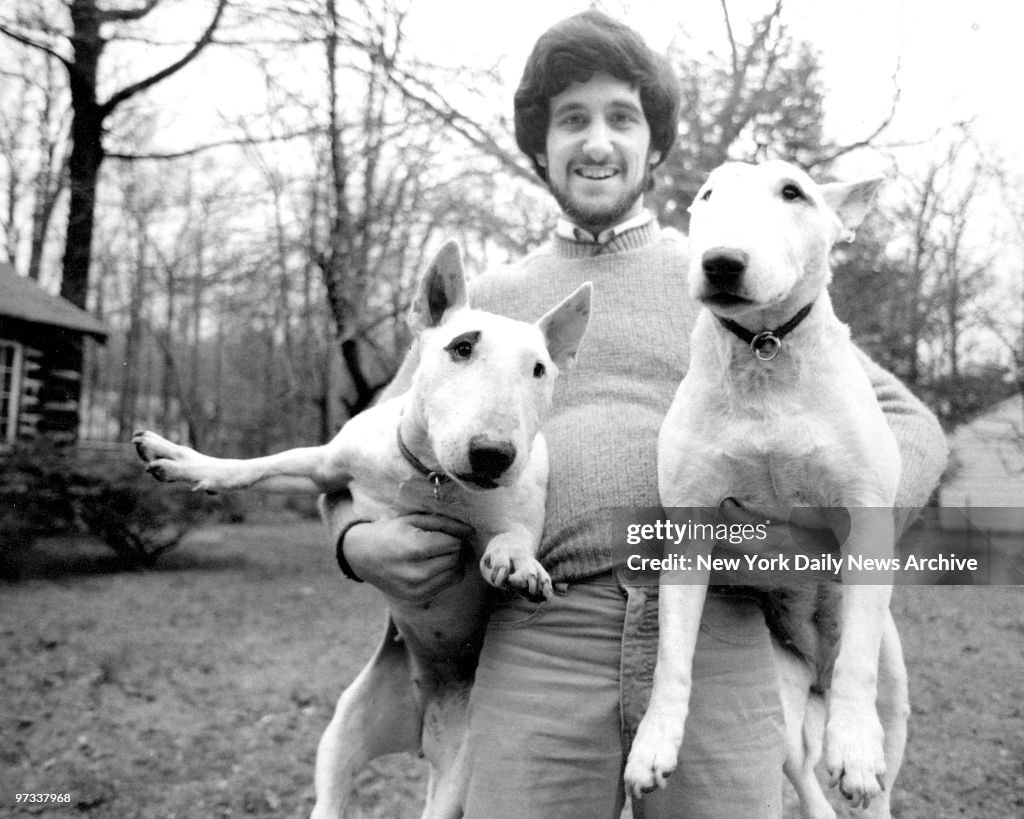 William Berloni and two Bull Terriers who appear in "Oliver!