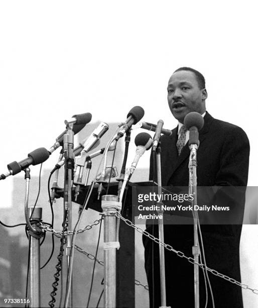 Dr. Martin Luther King Jr. Speaks to peace marchers near the United Nations.