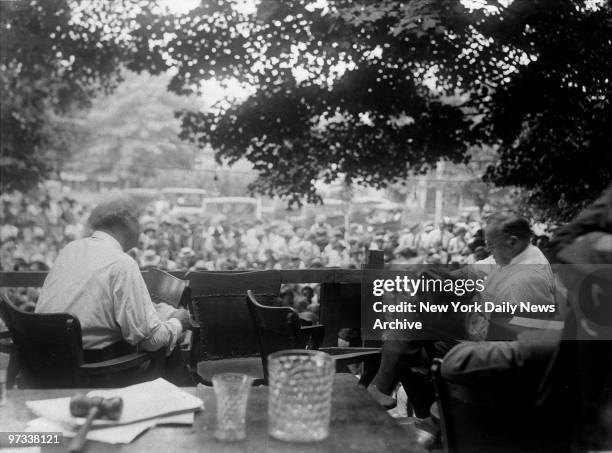 William Jennings Bryan and Clarence Darrow during the trial of John T. Scopes for teaching evolution in the public schools.