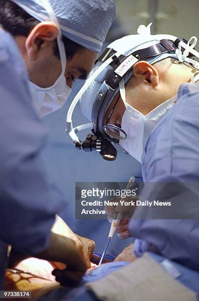 Dr. Francois Eid and Dr. Danielle Yao remove the kidney of Simon Fink at New York Presbyterian Hospital. The kidney was later transplanted into...