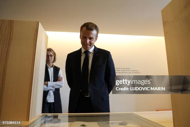 French President Emmanuel Macron and French Culture Minister Francoise Nyssen , attend the inauguration of the Clemenceau museum during a visit to...