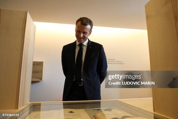 French President Emmanuel Macron attends the inauguration of the Clemenceau museum during a visit to the home town of Georges Clemenceau , a major...