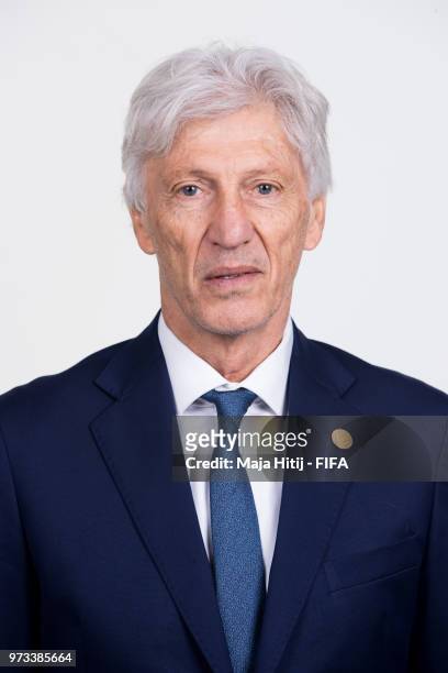 Jose Pekerman head coach of Colombia poses for a portrait during the official FIFA World Cup 2018 portrait session at Kazan Ski Resort on June 13,...