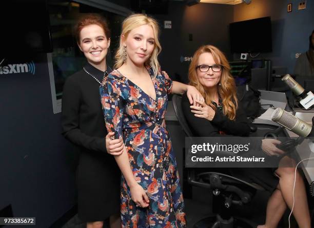 Actresses Zoey Deutch, Madelyn Deutch and Lea Thompson visit the SiriusXM Studios on June 13, 2018 in New York City.