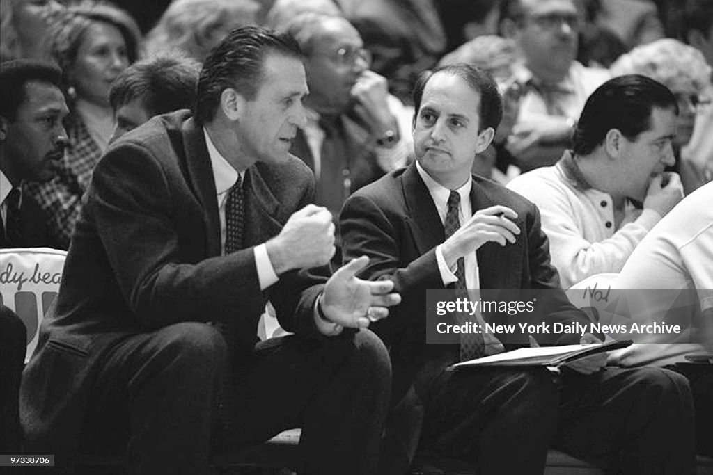 Pat Riley (left), head coach of the New York Knicks, and Jef