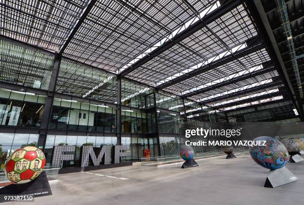 Picture taken at the headquarters of the Mexican Football Federation in Toluca, Mexico, on June 13, 2018 day in which FIFA announced the United...