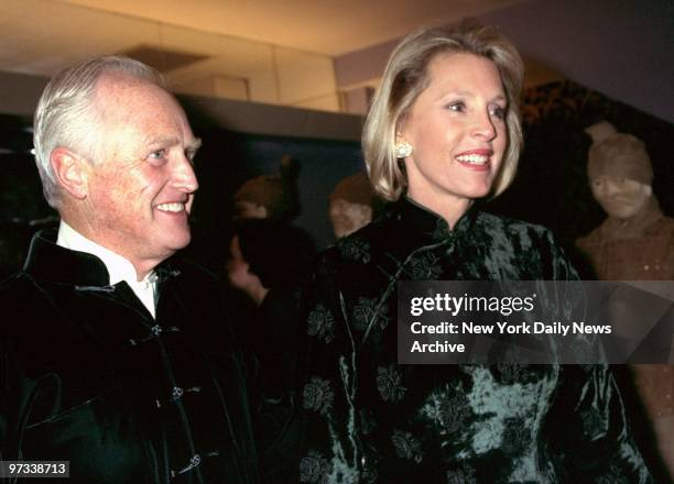 Winston Churchill and wife attending movie screening of "Chinese Box" hosted by David Tang at the Paris Theater.