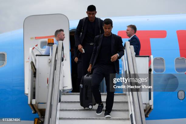 Giovani dos Santos of Mexico arrives to Sheremetyevo International Airport to partcipate in the FIFA World Cup Russia 2018 on June 11, 2018 in...