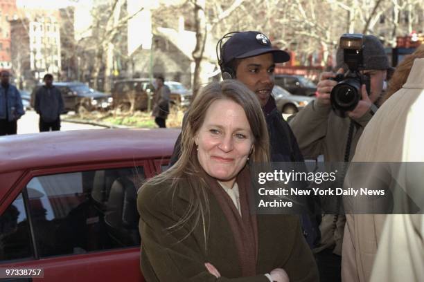 Patricia Brentrup, mother of child actor Macauley Culkin, leaves Supreme Court in Lower Manhattan after winning custody battle against ex-husband.