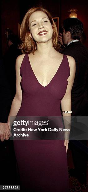 Drew Barrymore arrives at the Ziegfeld Theater for premier of the movie "Everyone Says I Love You." Barrymore stars in the film. The opening was a...