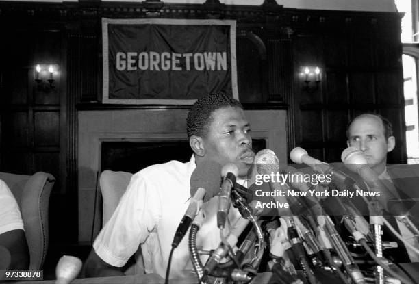 Patrick Ewing meets the press the day after the lottery, where he was picked to play for the New York Knicks.