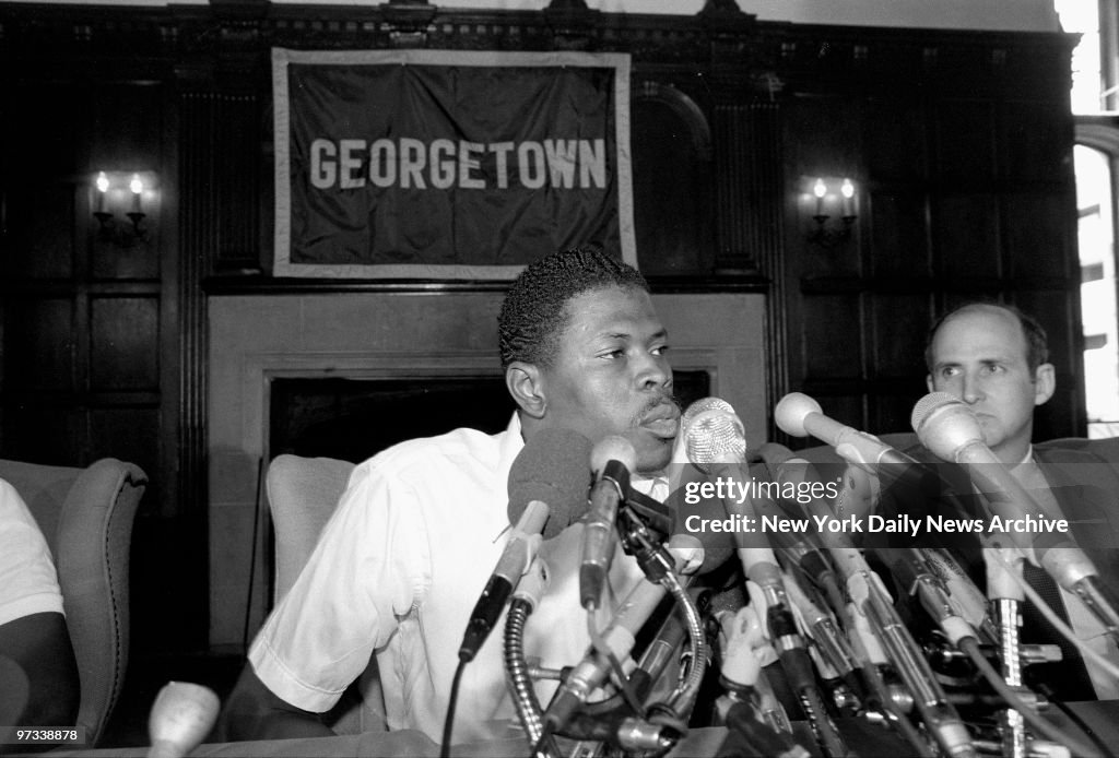 Patrick Ewing meets the press the day after the lottery, whe