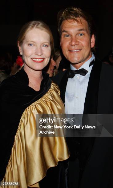 Patrick Swayze and wife Lisa Niemi are on hand at an opening night party for the Broadway musical "Thoroughly Modern Millie" at the New York Marriott...