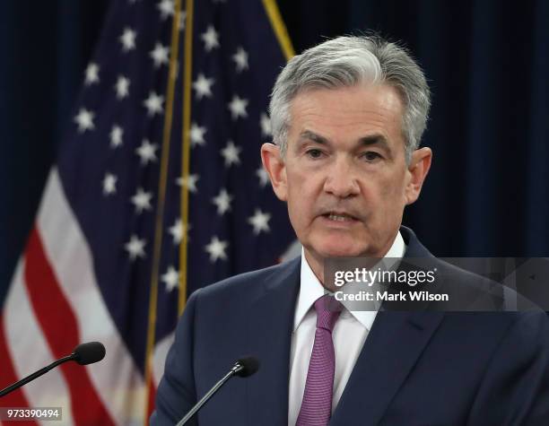 Federal Reserve Chairman Jerome Powell speaks during a news conference June 13, 2018 in Washington, DC. After a two-day meeting the Chairman Powell...