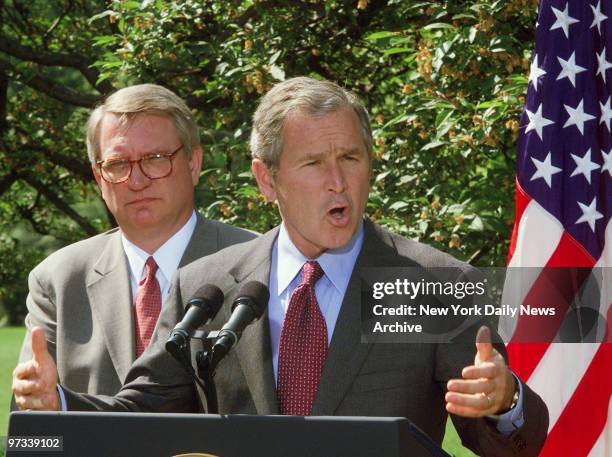 With John Walters looking on in the Rose Garden, President Bush announces his choice of Walters to head the White House Office of National Drug...