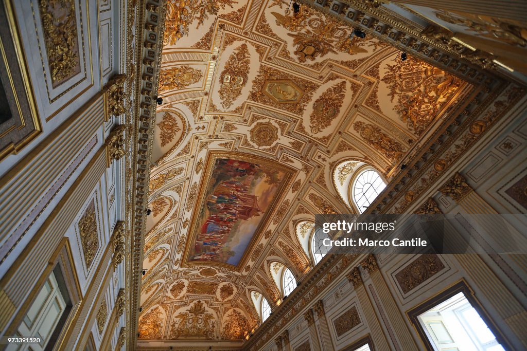 The fresco on the ceiling of the throne saloon in the royal...