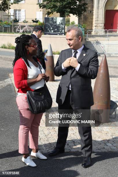 Presidential communication advisor Bruno Roger-Petit and Presidential communication and press advisor Sibeth Ndiaye attend a visit by France's...
