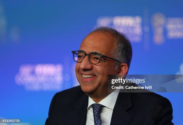 Carlos Cordeiro, president of the United States Football Association speaks during the 68th FIFA Congress press conference on June 13, 2018 in...