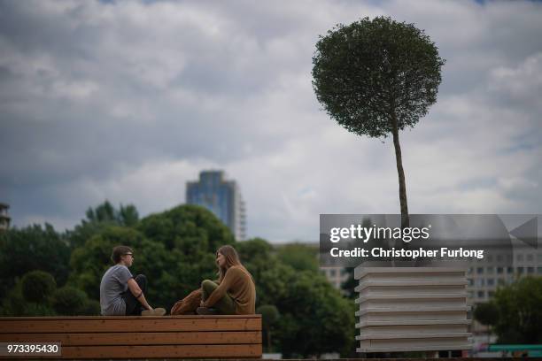 On the eve of the World Cup people relax and enjoy the warm weather in Gorky Park, on June 13, 2018 in Moscow, Russia. On the eve of the first game...