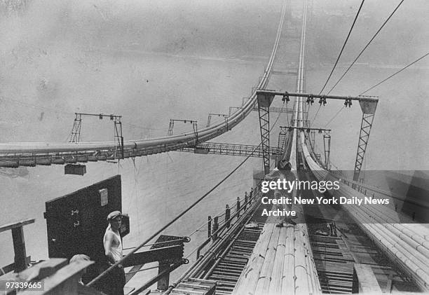 Workers on the George Washington Bridge during its construction, August 10, 1930.