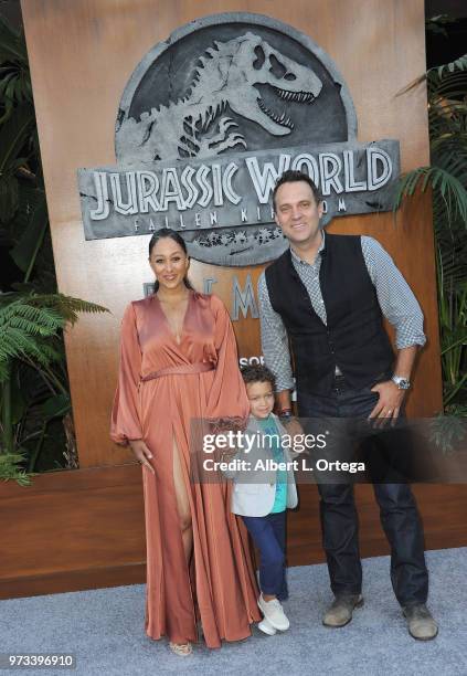 Actress Tamara Mowry Housley, her son Aiden, and husband Adam Housley arrive for the Premiere Of Universal Pictures And Amblin Entertainment's...