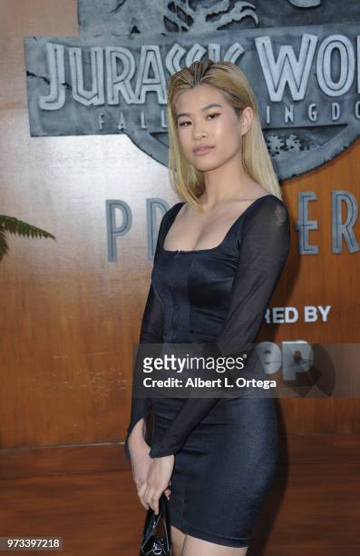 Model Justine Biticon arrives for the Premiere Of Universal Pictures And Amblin Entertainment's "Jurassic World: Fallen Kingdom" held at Walt Disney...