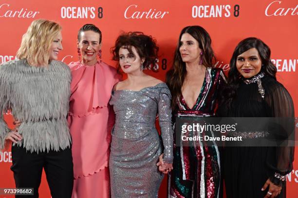 Cate Blanchett, Sarah Paulson, Helena Bonham Carter, Sandra Bullock and Mindy Kaling attend the "Ocean's 8" UK Premiere held at Cineworld Leicester...